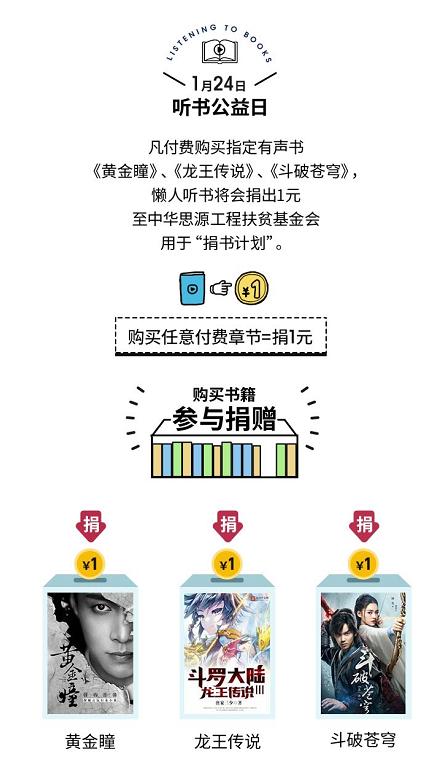 懒人听书携手阅文 线上捐赠助力“扬帆捐书计划”