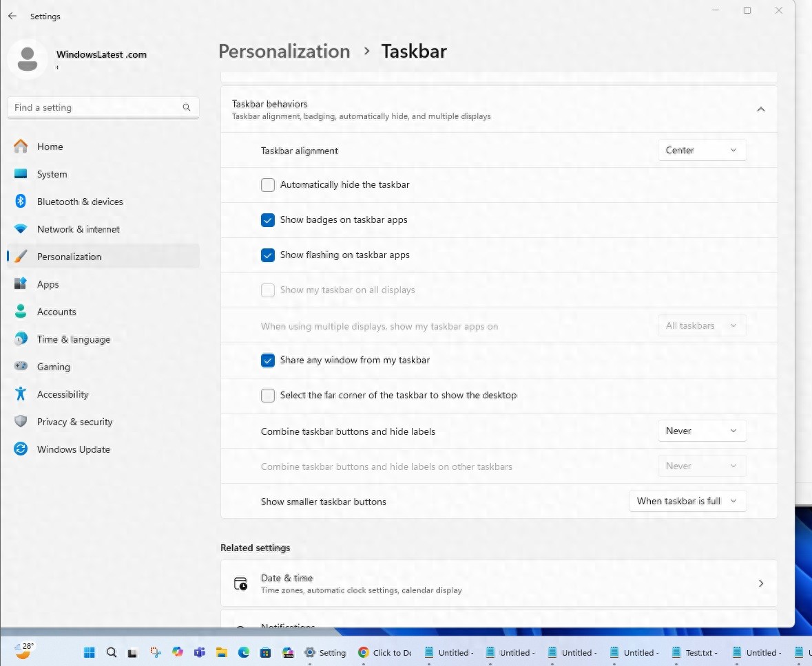 微软Win11 24H2推送7月累积更新：缩放任务栏图标
