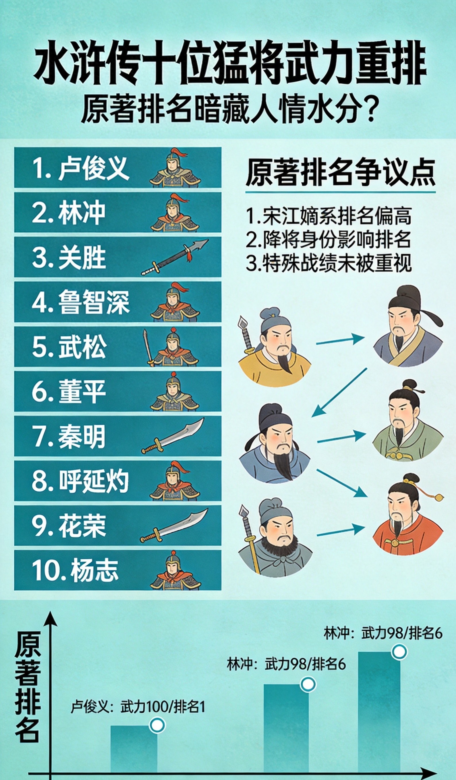水浒传十位猛将武力排名重排，原著排名是否暗藏人情水分？