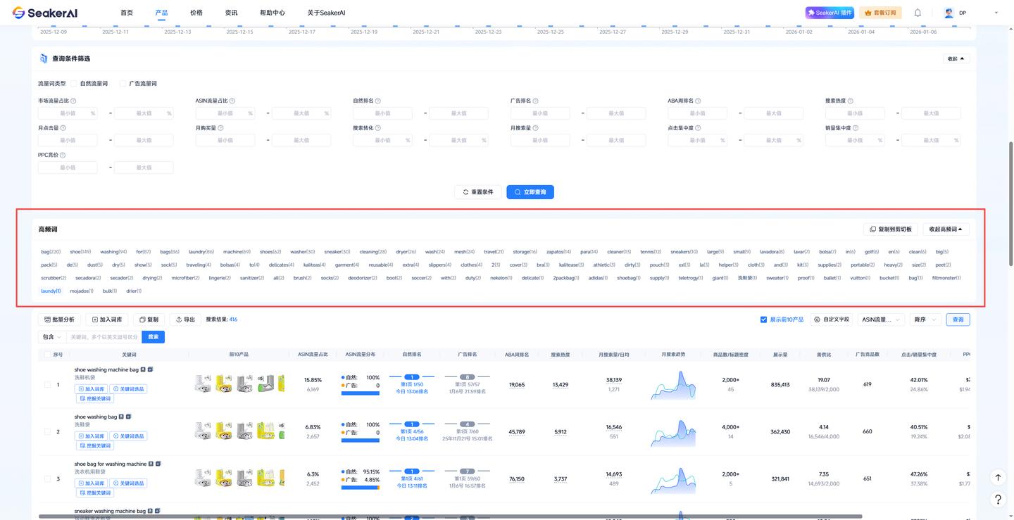 SeakerAI选品使用指南：“关键词反查”功能怎么用