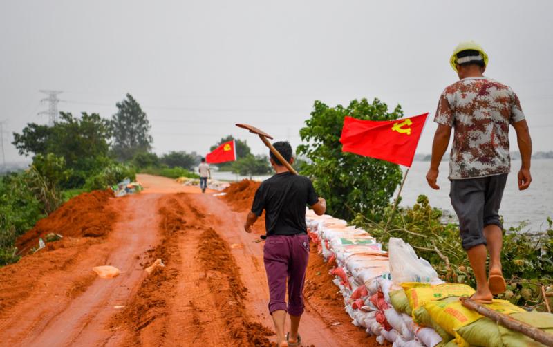【现场直击】江西永修县：洪水正在消退，堤坝仍有垮塌风险，村民齐心保卫家园