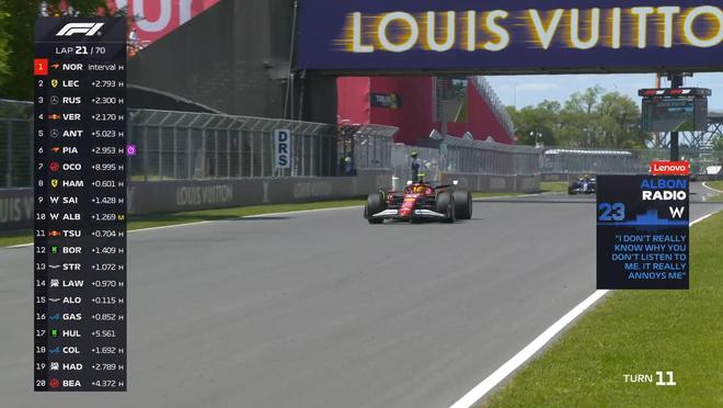 F1加拿大正赛：拉塞尔杆位夺冠，安东内利生涯首台，诺里斯退赛