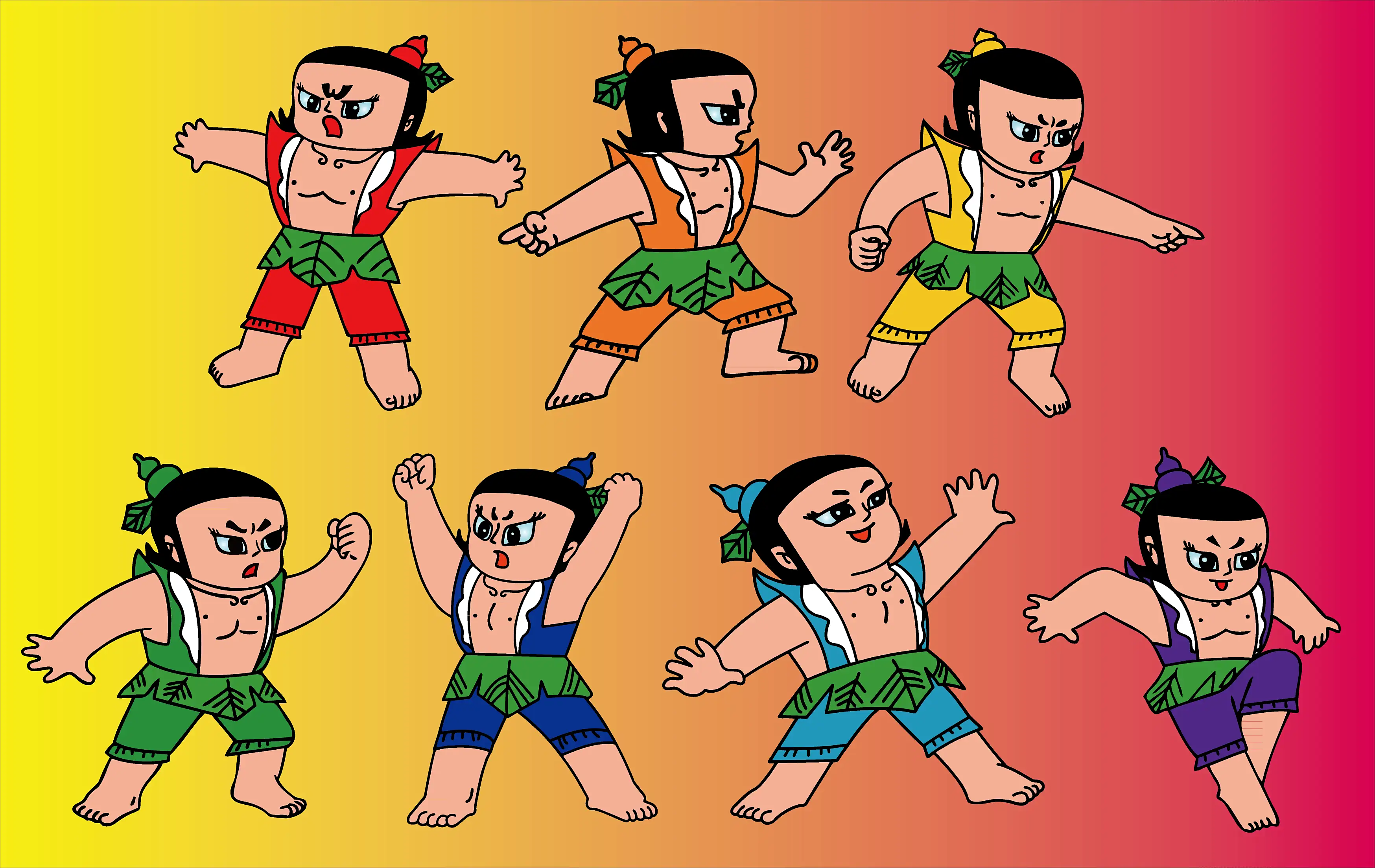 葫芦娃对应的颜色和神通都是什么