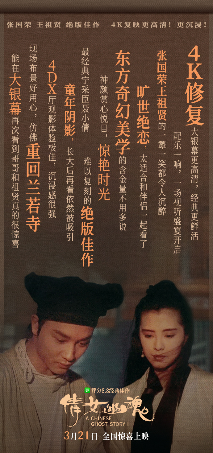 与张国荣王祖贤在银幕重逢《倩女幽魂》4K修复版21日全国上映