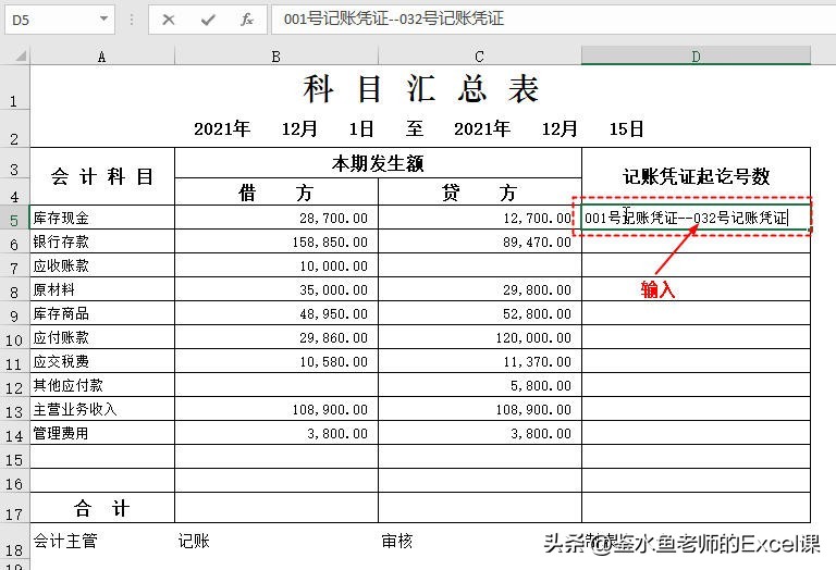 科目汇总表Excel模板的编制