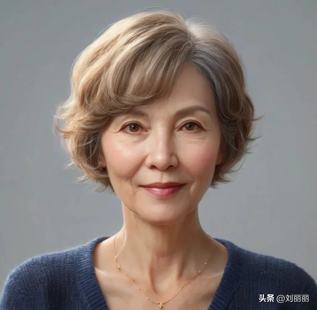 女人过了 60 岁,试试侧分微卷波波头,好看显气质